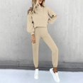 thumbnail image 2 of Soyumi Loungewear Boho Homewear French Cute Daily Family Tracksuits Going Out Fall Casual Comfy Soft Basic Matching Sets Women Clothing Costume Sleepwear Pajamas Matching Sets Cozy Petite, Khaki, 2 of 7
