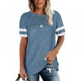 thumbnail image 4 of Women's Striped Short Sleeve T-Shirt Tops Crew Neck Loose Casual Shirt Tee blouse, color matchingAthletic Shirts, round neck Tunic Tops Color Block Workout Top, 4 of 7