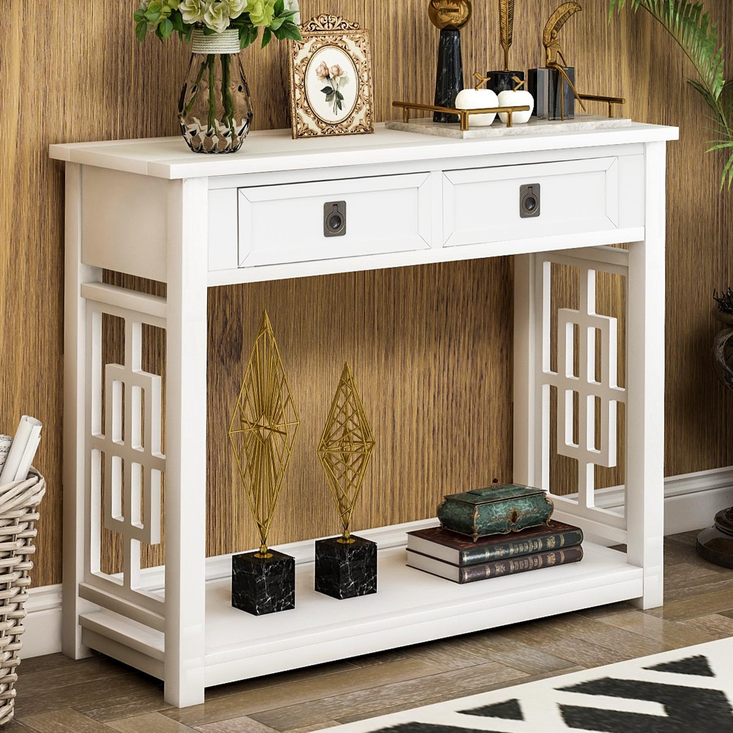 Zimtown Contemporary Console Table Sofa Table Side Desk with Two Drawers and Bottom Shelf - image 1 of 9