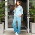 thumbnail image 3 of Uorisanigo Blue Gradient Mock Neck Sweatshirt with Wide Leg Sweatpants Matching Set Lounge Sets for Women Tracksuit 2 Piece Fall Outfits Drawstring Activewear Oversized Jogging Suit, 3 of 8