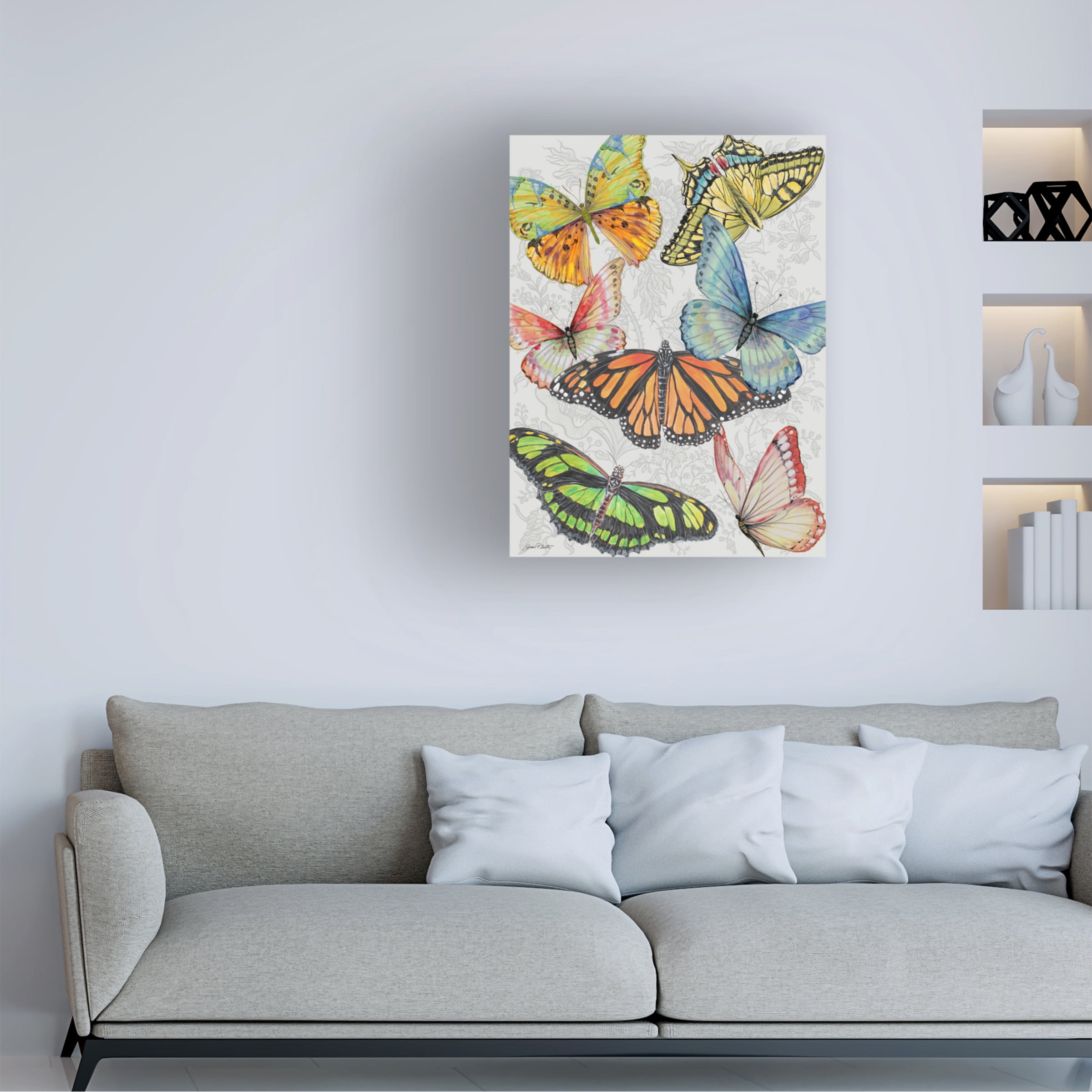 Canvas Wall Art - Jean Plout 'Butterfly Gathering B' Wall Art for Living Room, Bedroom, or Office DÃ©cor by Trademark Fine Art - 18 x 24 Inches