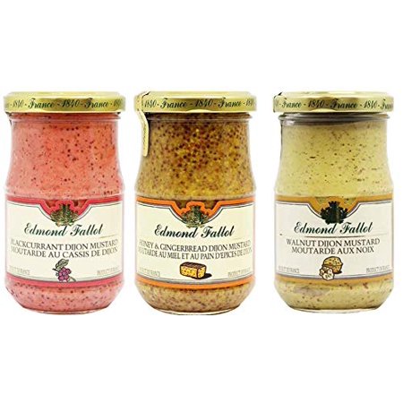 Edmond Fallot Mustard 3 Pack Assortment of Three Popular Flavors  Blackcurrant  Honey Gingerbread and Walnut Dijon (7 Ounce Bottle of Each)