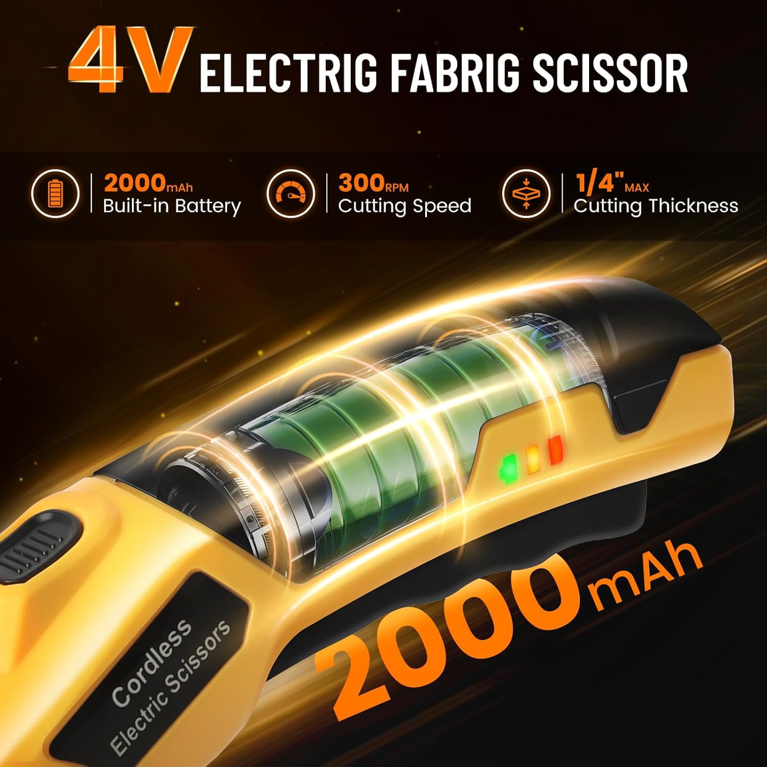Cordless Electric Scissors 4V, Cordless Electric Scissors, Electric Box Cutter with Safety Lock & LED Light, of Fabric, Leather, Carpet, Plastic