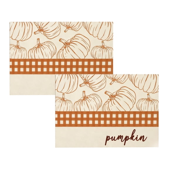 2 Pcs Fall Harvest Linen Placemats, Cute Maple Leaf Pumpkin Print Insulated Table Mats for Thanksgiving Party Catering Decorations
