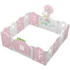 CozyBox Baby Playpen Center Foldable Play Yard w/ Game Wall and Lock Door and Basketball Hoop (Pink)