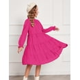 thumbnail image 4 of Arshiner Girls Fall Long Sleeve A-Line Dress Elegant Formal Occasion Tiered Swing Dress with Belt, 4 of 6