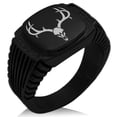 thumbnail image 1 of Stainless Steel Colossal Antlers CZ Ribbed Needle Stripe Pattern Biker Style Polished Ring, 1 of 1