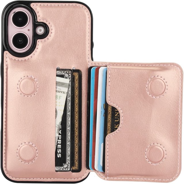 MYKOMI Compatible with iPhone 16 Wallet Case Credit Card Holder, Premium Leather Kickstand Flip Hidden Magnetic Clasp Durable Shockproof Protective Cover for iPhone 16 6.1 inch