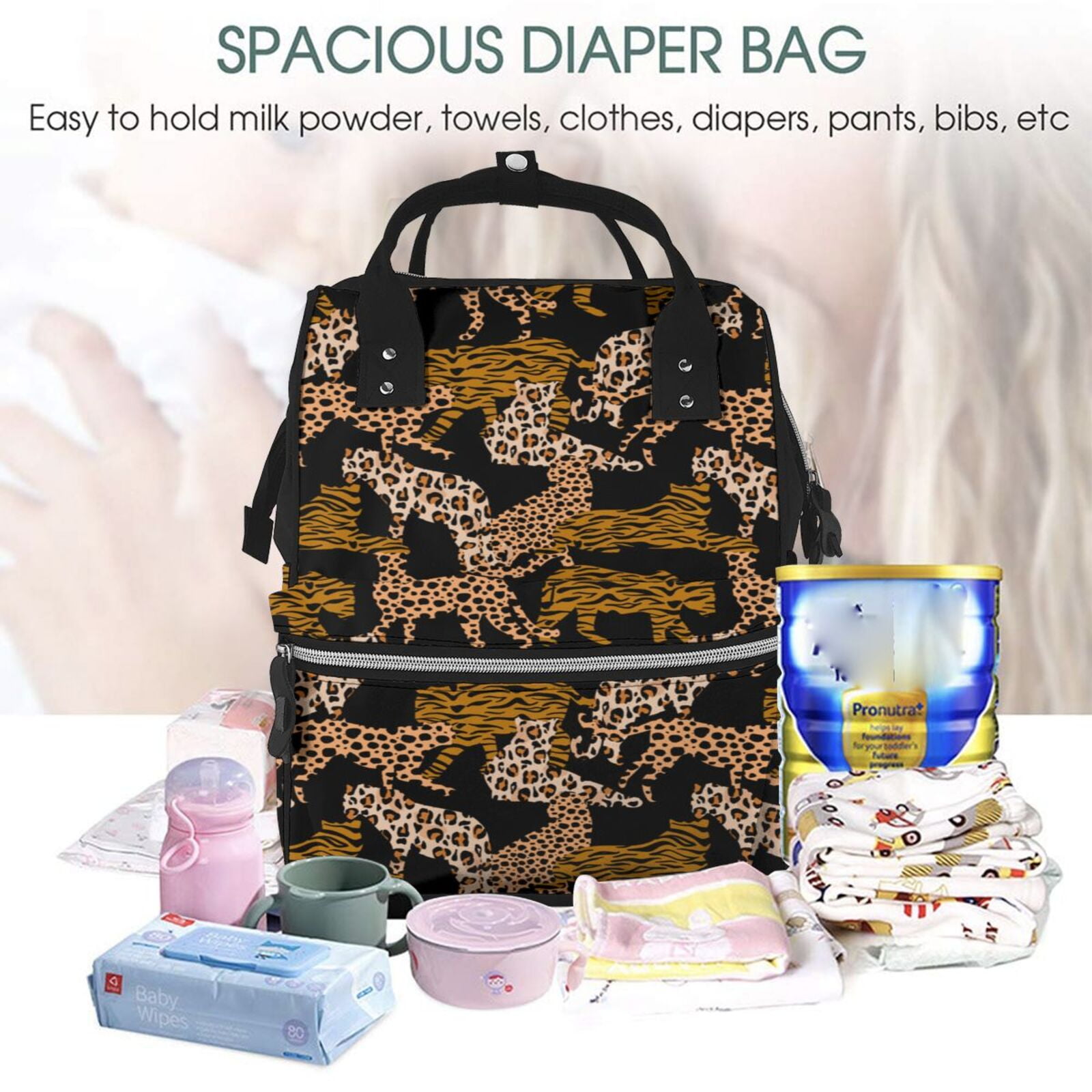 Kdxio Baby Diaper Backpack,Multi-Function Travel Backpack Nappy Bags,Nursing Bag, Fashion Mummy,Roomy Waterproof for Baby Care(Leopard Print)