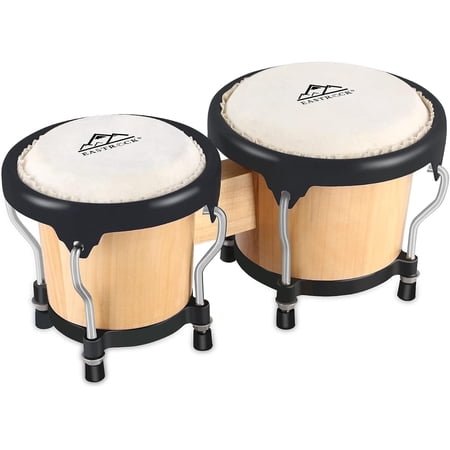 EASTROCK Bongo Drum Set for Beginners 4" and 5" Natural Wood & Metal Shells Percussion Instrument with Tuning Wrench