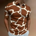 thumbnail image 2 of Giraffe Pattern Men Zipper T-shirt Summer Casual Short Sleeve T-shirt Top, 2 of 7