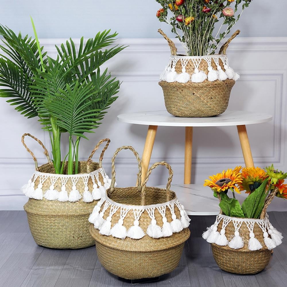 Seagrass Woven Storage Basket Garden Flower Vase Rattan Planter Pot aiBW 