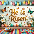 thumbnail image 3 of LUUFILx Easter Spring Decorations He Is Risen Backdrop Banner Colorful Butterfly and Floral Egg Celebration Background for Church Event Photography Props Party Supplies, 3 of 7