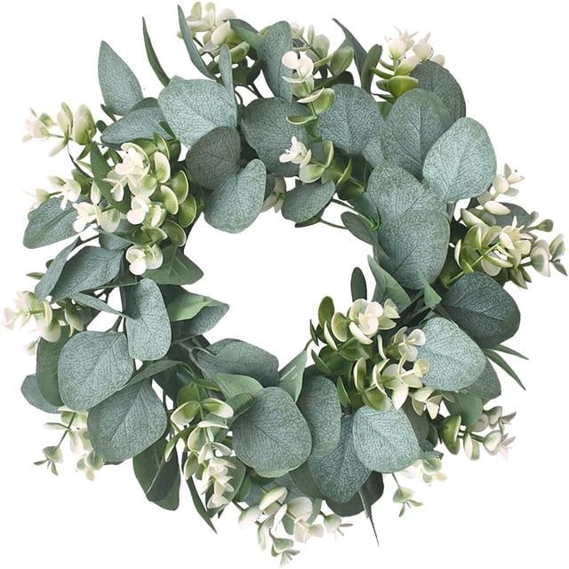 Corona de eucalipto artificial de 12.0 in para puerta de entrada, pequeña corona de primavera y verano, corona de hojas verdes para fiesta de festival de granja