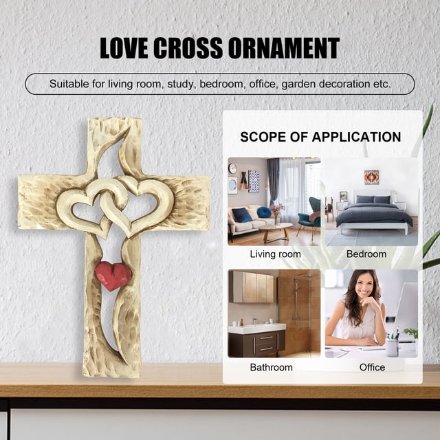 Cruz Escultura Cruz de amor - Escultura de arte de pared Corazones religiosos Adornos cruzados (Rojo L)