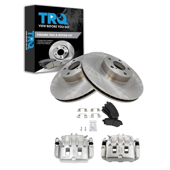 TRQ Front Brake Pad & Rotor Kit Brake Caliper Brake Pads Brake Rotor Ceramic Vented Fits Select 2002-2003 Subaru Impreza 2002 Legacy 2001 Outback