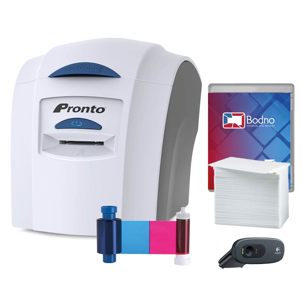 Magicard Enduro 3e Dual Sided ID Card Printer & Complete Supplies Package with Silver Edition Bodno ID Software 