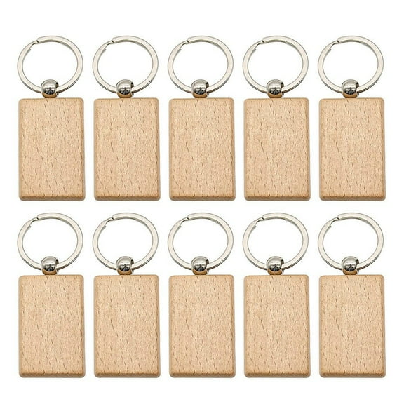 10Pcs Blank Wooden Key Chain Wood Keychain Ring Tags Personalized or Best