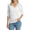 thumbnail image 2 of QUALFORT Women’s 100% Cotton Lightweight Button-Front Cardigan Sweater，v neck Long Sleeve Knit, 2 of 6