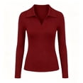 thumbnail image 5 of ClodeEU Women's Collared V Neck Ribbed Long Sleeve Sweater,Casual Slim Fit Knit Pullover Top Wine,Women's Plus XXL, 5 of 6