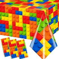 Building Block Themed Tablecloths 3 Pack, Waterproof Disposable Plastic Table Cover for Lego Party Decor, Celebrations, Games, Multicolor