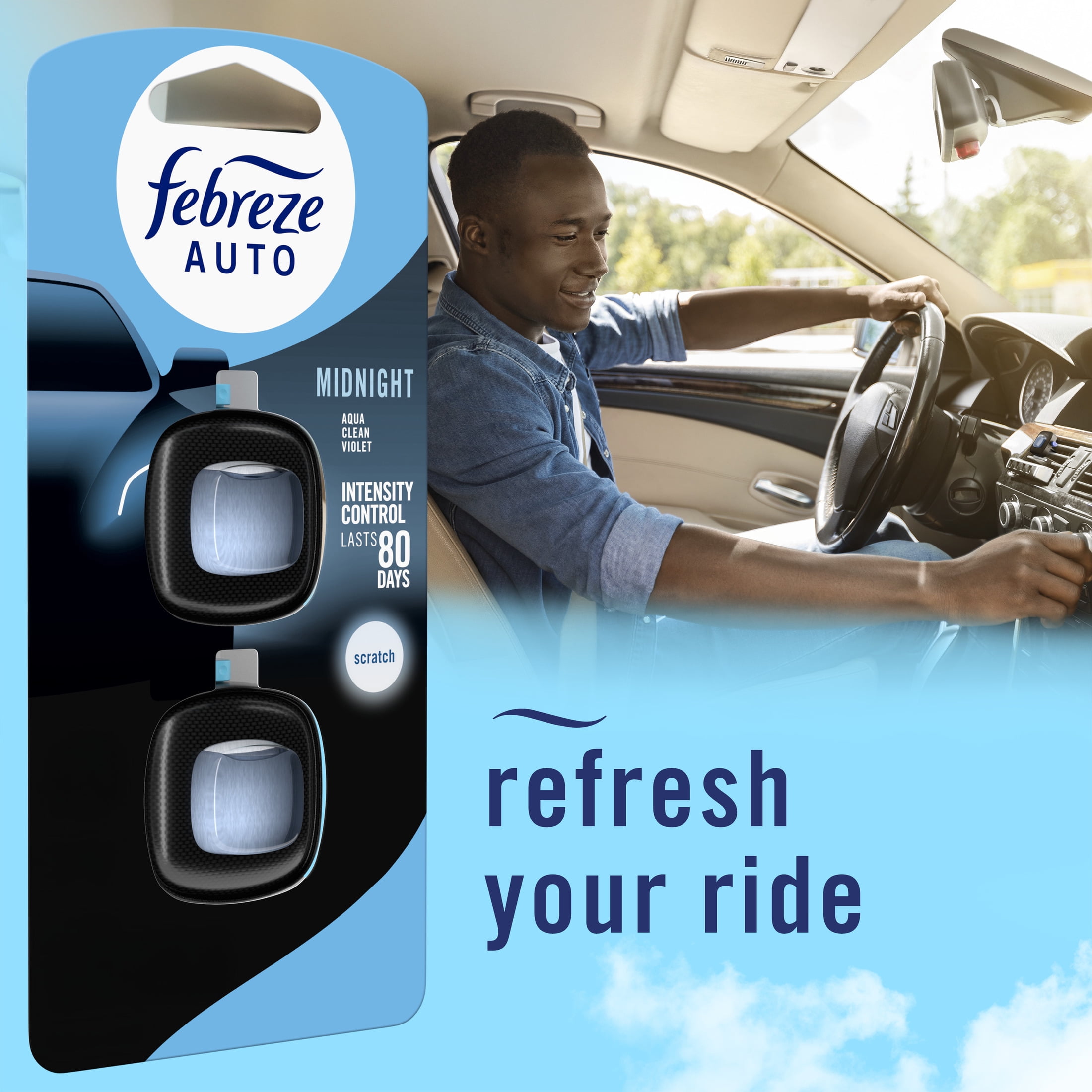 (2 pack) Febreze AUTO Car Air Freshener, Odor-Fighting Car Vent Clip, Midnight, 2 Count