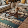 thumbnail image 2 of Fsddascl Western Texas Stars Outdoor Rug for Patio/Deck/Porch, Non-Slip Large Area Rug 6 x 9 Ft, Teal Brwon Vintage Wooden Plank Indoor Outdoor Rugs Washable Area Rugs, Reversible Camping Rug Carpet, 2 of 5