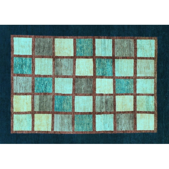 Ahgly Company Indoor Rectangle Checkered Light Blue Modern Area Rugs, 8' x 12'
