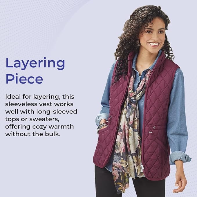 SAGEFINDS Women Quilted Vest, Stand Collar, Padded Vest with