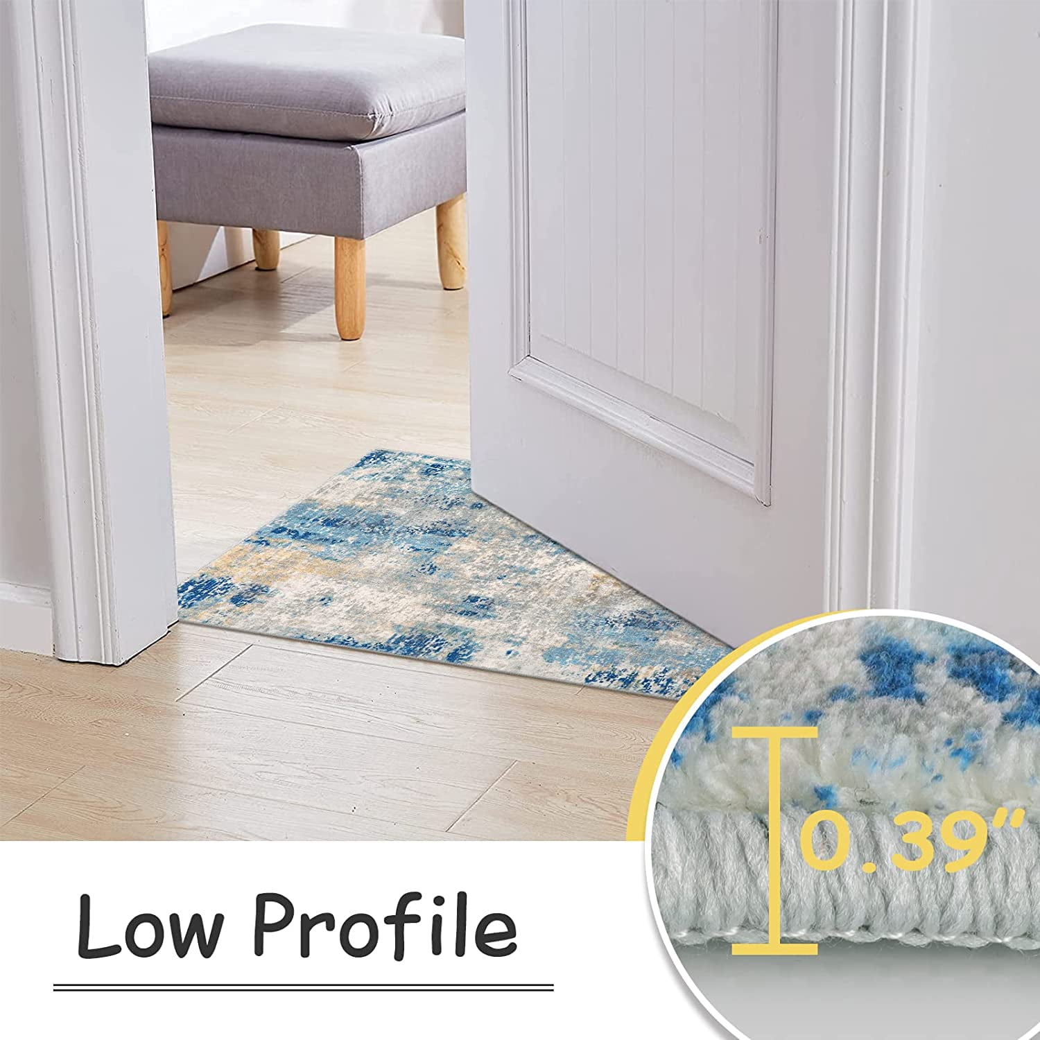 Moynesa 2'x3' Modern Abstract Area Rug,Blue Washable Small Front Door Rug for Entryway Mat Contemporary Faux Wool Non-Slip Soft Floor Indoor Carpet for Living Room Kitchen Bathroom RV
