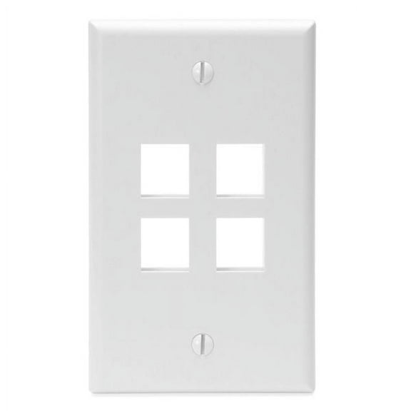 Leviton 41080-4WP QuickPort Single Gang Wall Plate, 4 Port in White - Pack of 25