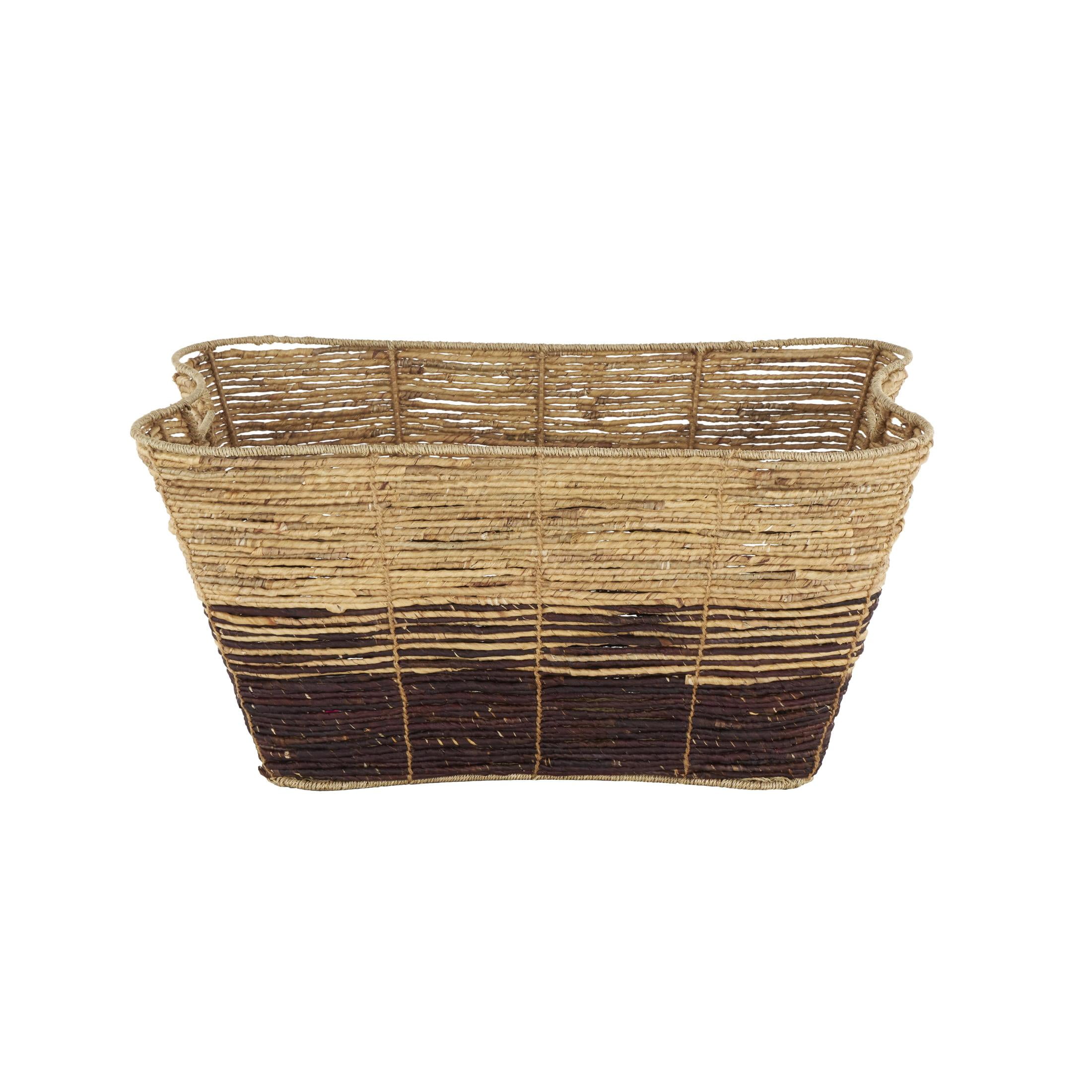 DecMode 30" x 15" Brown Seagrass Handmade Oversized Color Block Storage Basket with Slot Handles, 1-Piece
