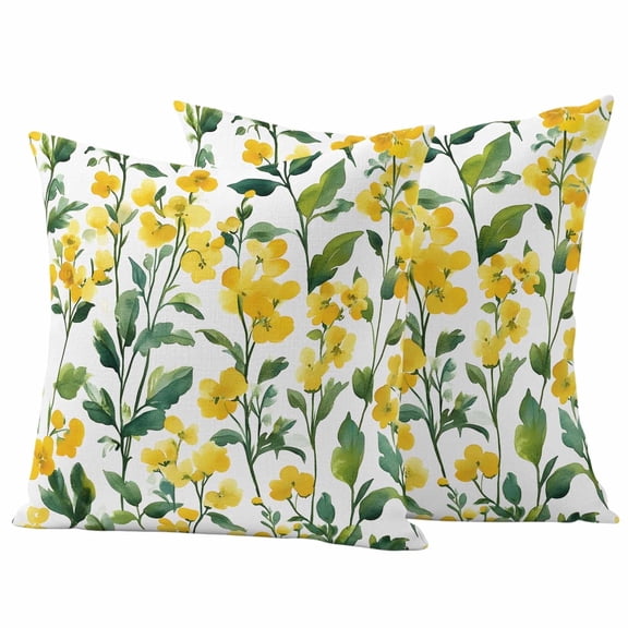 2 Pack Outdoor Waterproof Throw Pillow Covers,Spring Yellow Wild Flowers Leaf Decorative Square Patio Pillowcases for Chair Couch Sofa 16x16in