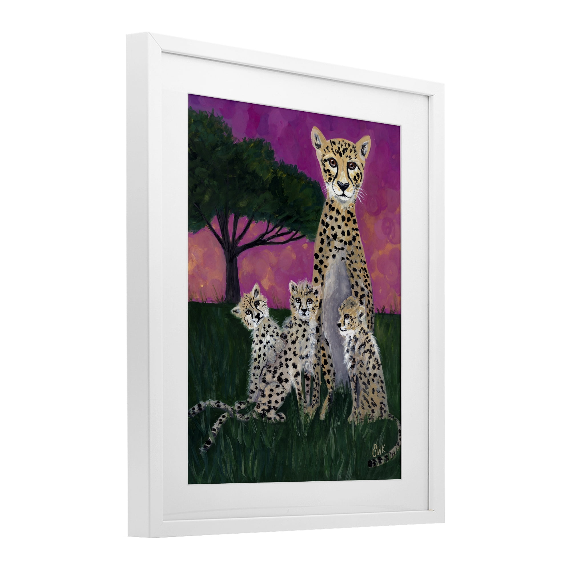 Stupell Industries Mama Cheetah & Her Cubs White Framed Print Under Glass, design by Sarah Waldron Kimball