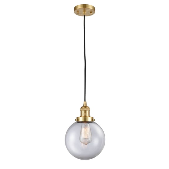 201C-SG-G202-8 Innovations Lighting Beacon - 1 Light Cord Hung Mini Pendant In Industrial Style-11.5 Inches Tall and 8 Inches Wide-Satin Gold