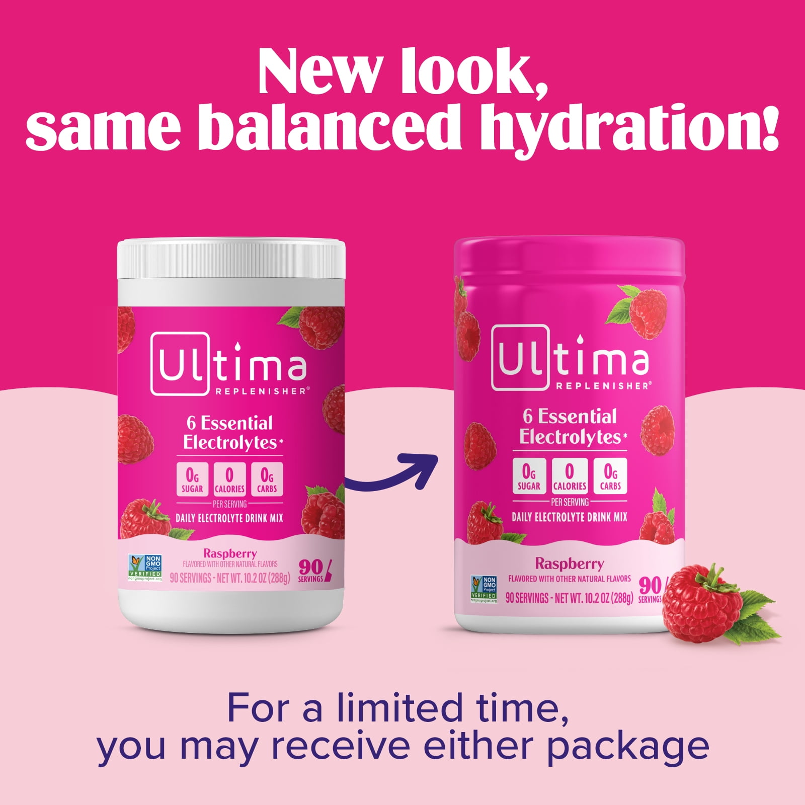 Ultima Replenisher Hydration Electrolyte Powder Drink Mix, Keto, Sugar-Free Raspberry, 90 Servings