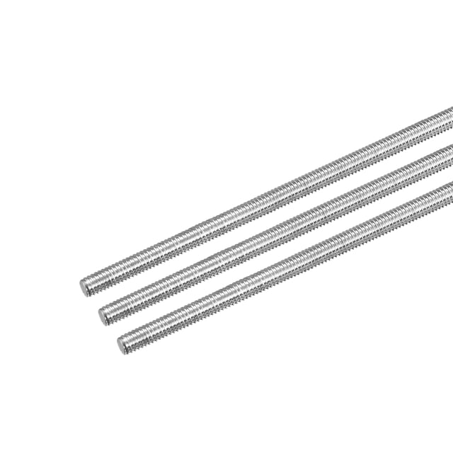 Unique Bargains Tige Entièrement Filetée M4 x 500 mm Pas de Filetage 0,7 mm, Fabriquée en Acier Inoxydable 304 avec une Finition Ton Argent, Présentée en Lot de Trois. Idéale pour les Fixations de Quincaillerie, l'Assemblage, le Vissage dans des Écrous Filetés Ou des Trous Taraudés, et Couramment Utilisée dans les Machines-Outils et les rails de Guidage d'Entraînement de Moteur Pas à Pas.