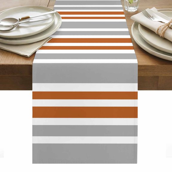 Orange Grey Stripes Table Runner - 120 Inch Long, Kitchen Dining Table Runner Dresser Scarves, Simple Striped Lines Minimalist Modern Farmhouse Decor for Coffee Tables Wedding Party Banquet