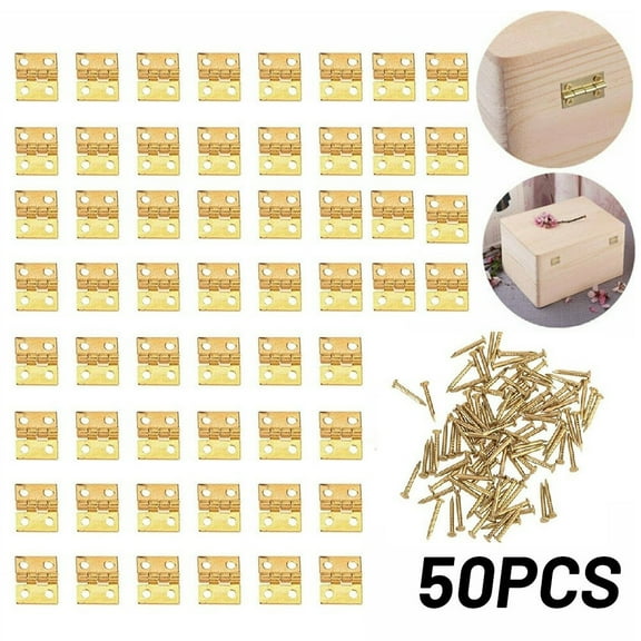 Goodhd 50Pcs Brass Hinge for Small Craft Door Box Accessories Gold 8*10mm