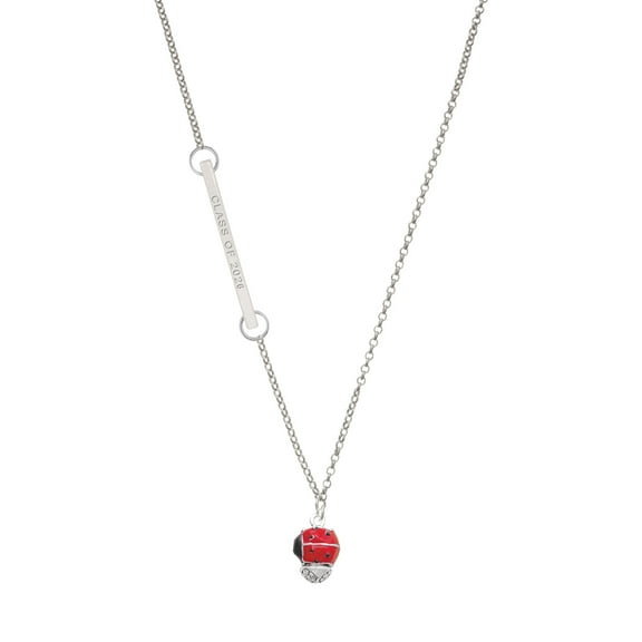 Delight Jewelry Silver-tone Red Ladybug Spinner - Silvertone Class of 2026 Delicate Bar Necklace, 18.75"