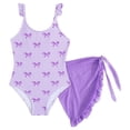 thumbnail image 2 of HOWPAY Girls Bathing Suit Cute Bow Print One Piece Swimsuit with Mesh Cover up Skirt Ruffle Hem Adjustable Straps Summer Beach Swimwear Purple, 2 of 4