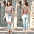 thumbnail image 2 of Giftesty Womens Plus Size Women Fashion Solid Sequin Shirt Round Neck Blouse Half Sleeve Loose Tops, 2 of 7