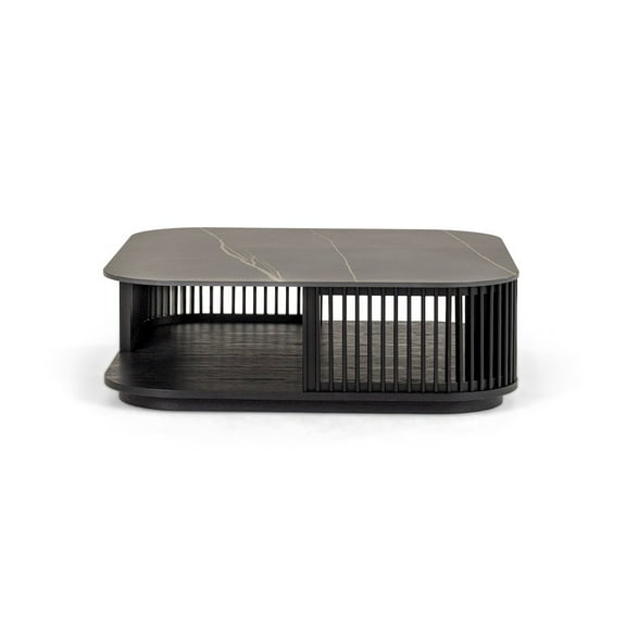 Modrest Chip - Modern Black Ceramic   Black Ash Square Coffee Table