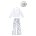 thumbnail image 4 of YONGHS Boys Girls Sequins Hip Hop Jazz Choir Disco Dance Outfits Shirt with Flared Pants Hat Set Silver 11-12, 4 of 7