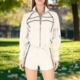 thumbnail image 6 of QATAINLAV Two Piece Sets for Women Full Zip Up Crop Sweatshirts Sport Jackets and Drawstring Shorts Fashion Stripe Tracksuits with Pockets, Beige, XXL, 6 of 10