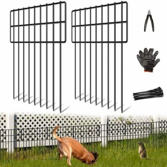 10 Panels Garden Fencing Animal Barrier, 17in (H) X 10.8ft (L) Dog Dig Fence Barrier, 1.25in Gap Rustproof Metal Stakes Decorative Garden Fence, Ground Defense Border Fence for Outdoor, Yard, Patio