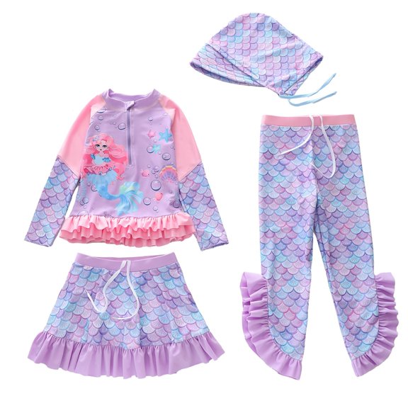 Shadoumai Girls Swimsuit 3 Piece Bathing Suits Flounce Bikini Tankini Set Beach Swimwear with Cover Ups Skirt for 3-8 Years