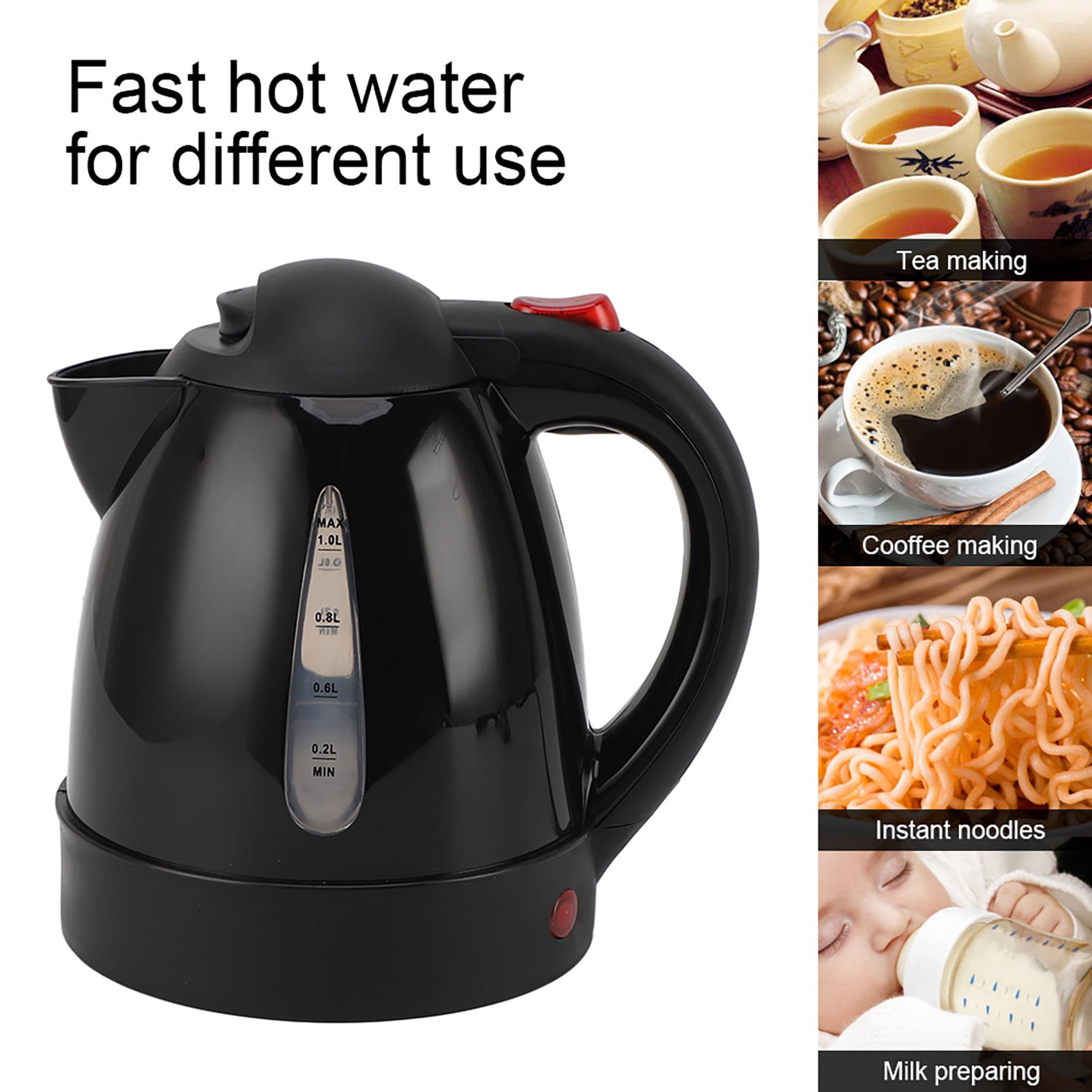 150W 1000ML Hot Water Boiler, Auto Shut Off Electric Kettle  For Trip,Black