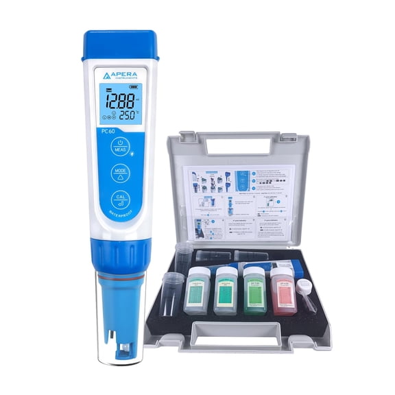 APERA INSTRUMENTS AI316 Premium Series PC60 5-in-1 Waterproof pH/EC (Conductivity) /TDS (ppm) /Salinity (ppt) /Temp. Multi-Parameter Pocket Tester Kit