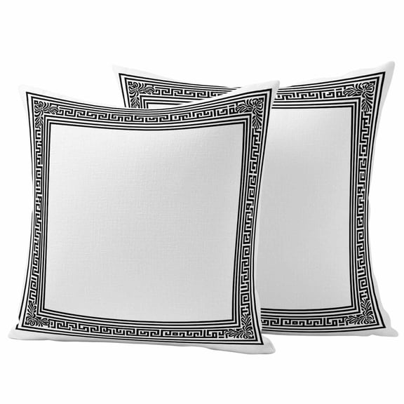 White Greek Key Outdoor Waterproof Pillow Covers, Geometric Greece Ancient Farmhouse Geo Decorative Square Throw Pillowcase Sofa Cushion Sham for Patio/Couch/Chair, 16"x16" 2 Pack